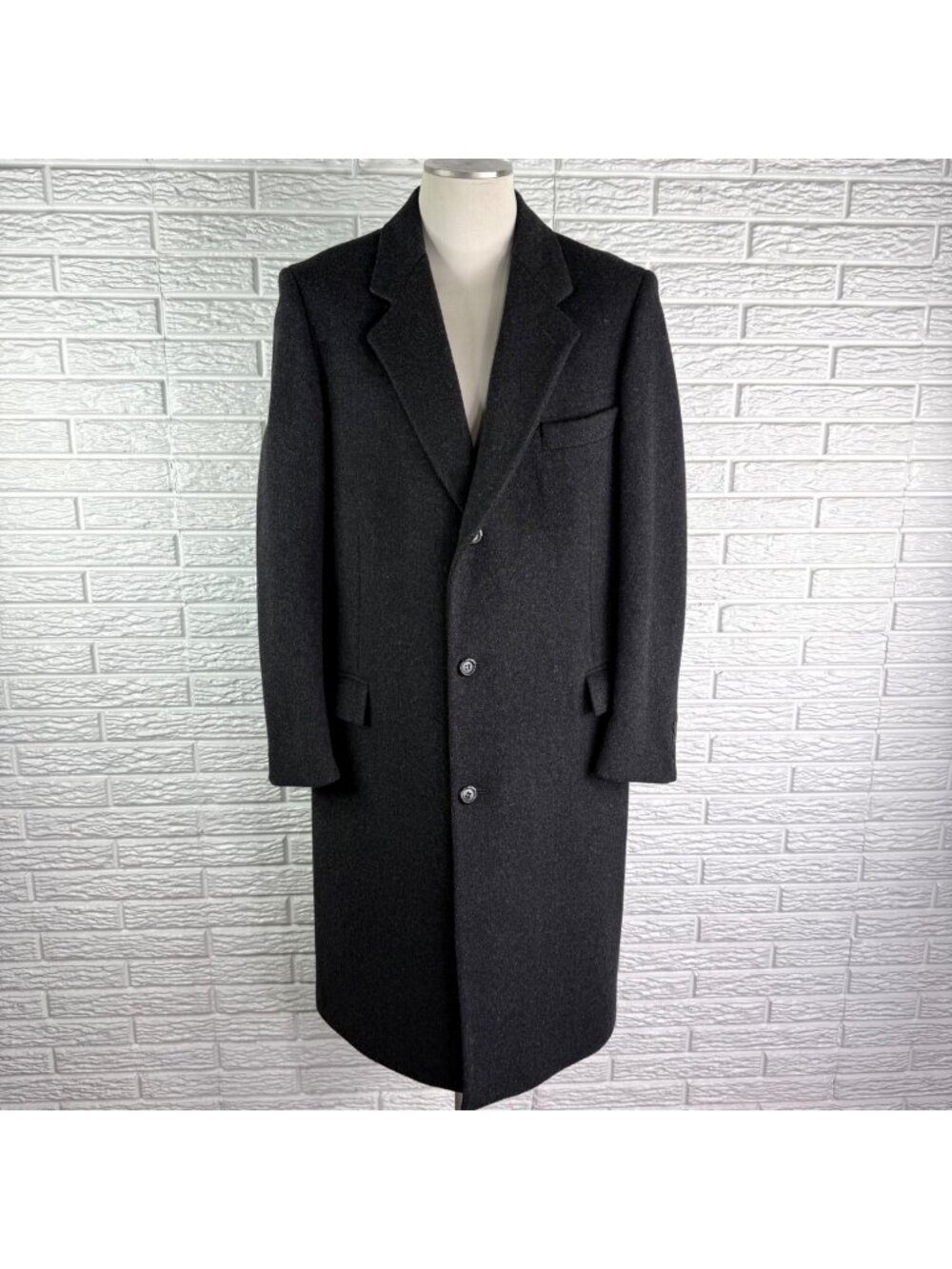 Vintage Austin Manor Mens Charcoal Grey Long Wool Overcoat Size 42L